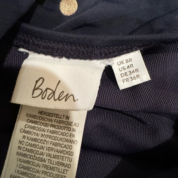 Boden Amalfi Navy Blue Gold Polka Dots One Piece Bandeau Swimsuit Mod Sz 4R - Picture 6 of 7